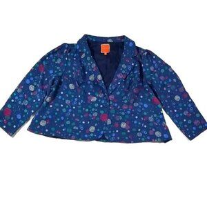Modcloth Blue Christmas Ornament Print Blazer Jacket 4X